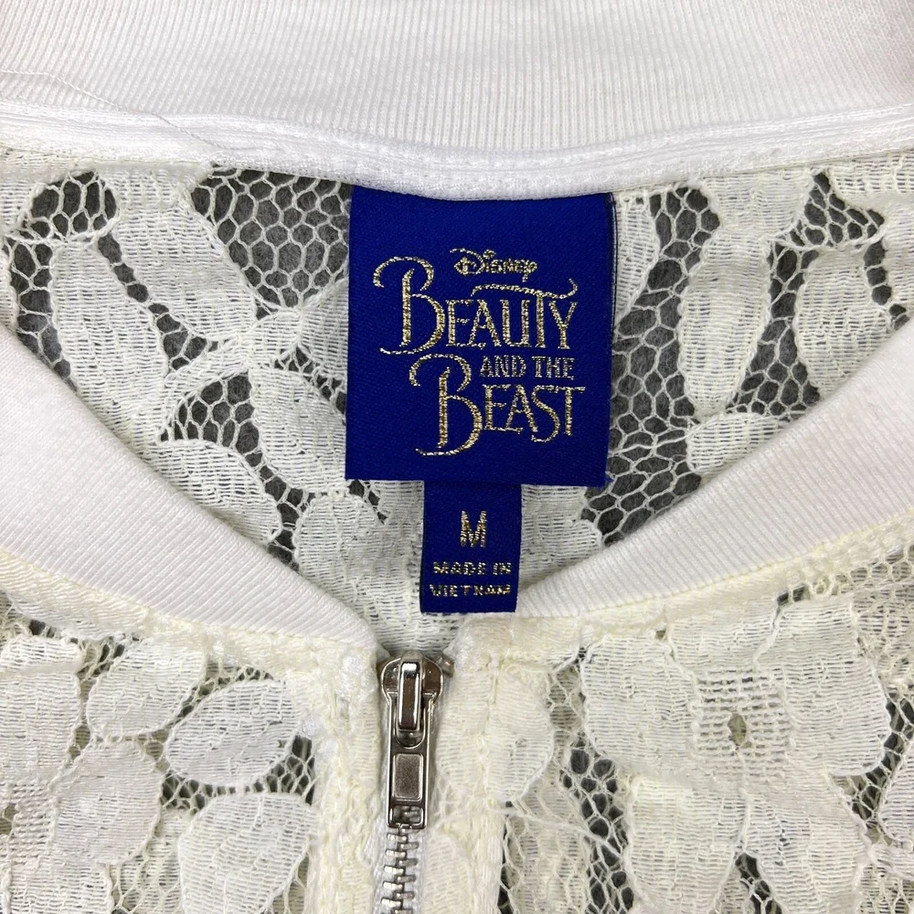 Disney Jacket Juniors Girls Medium Cream Lace Beauty and the Beast‎ Full Zip